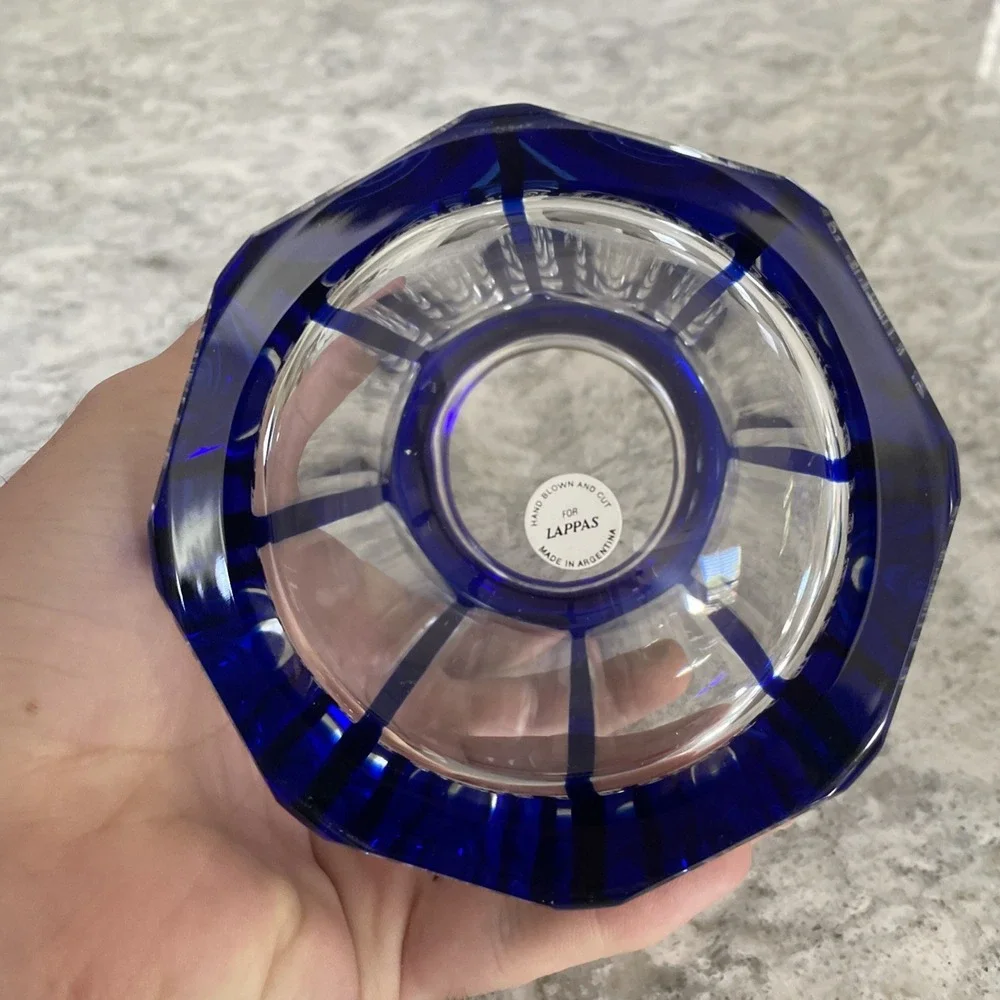 Lappas Hand Blown & Cut Crystal Cobalt Blue Glass Jar Heavy 5